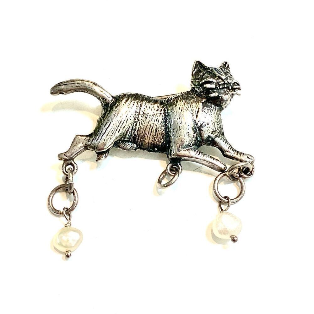 .925 Cat Vintage Brooch Sterling Silver Jewelry #cat collector #cat
